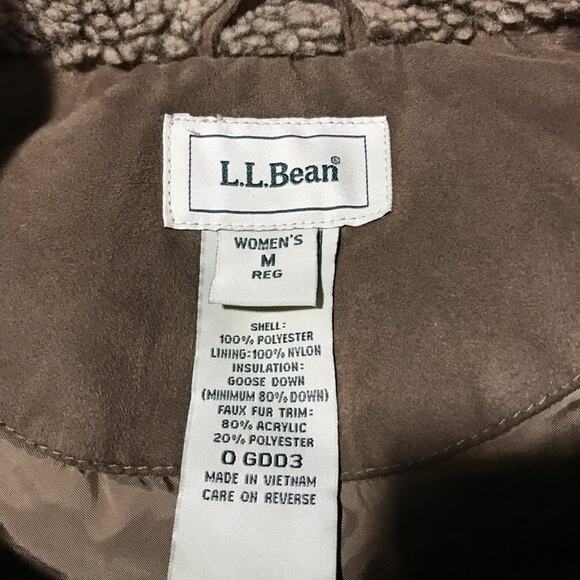 LL Bean M brown goose down Sherpa collar full zip quilted vest puffer - Picture 3 of 6